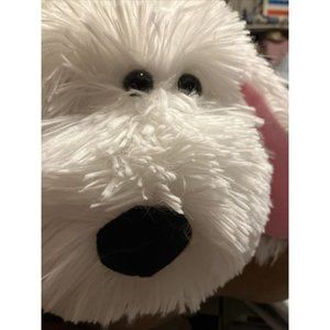 shaggy puppy dog plush white pink glitter ears feet sparkle collar rhinestoneGMA